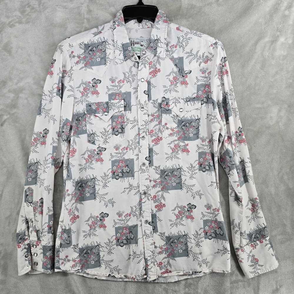 H Bar C California‎ Ranchwear Western Shirt Mens Medium Floral Tencel pearl snap